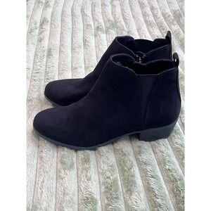 SO Womens Black Faux Suede Memory Foam Ankle Boots Block Heel Booties Size 8